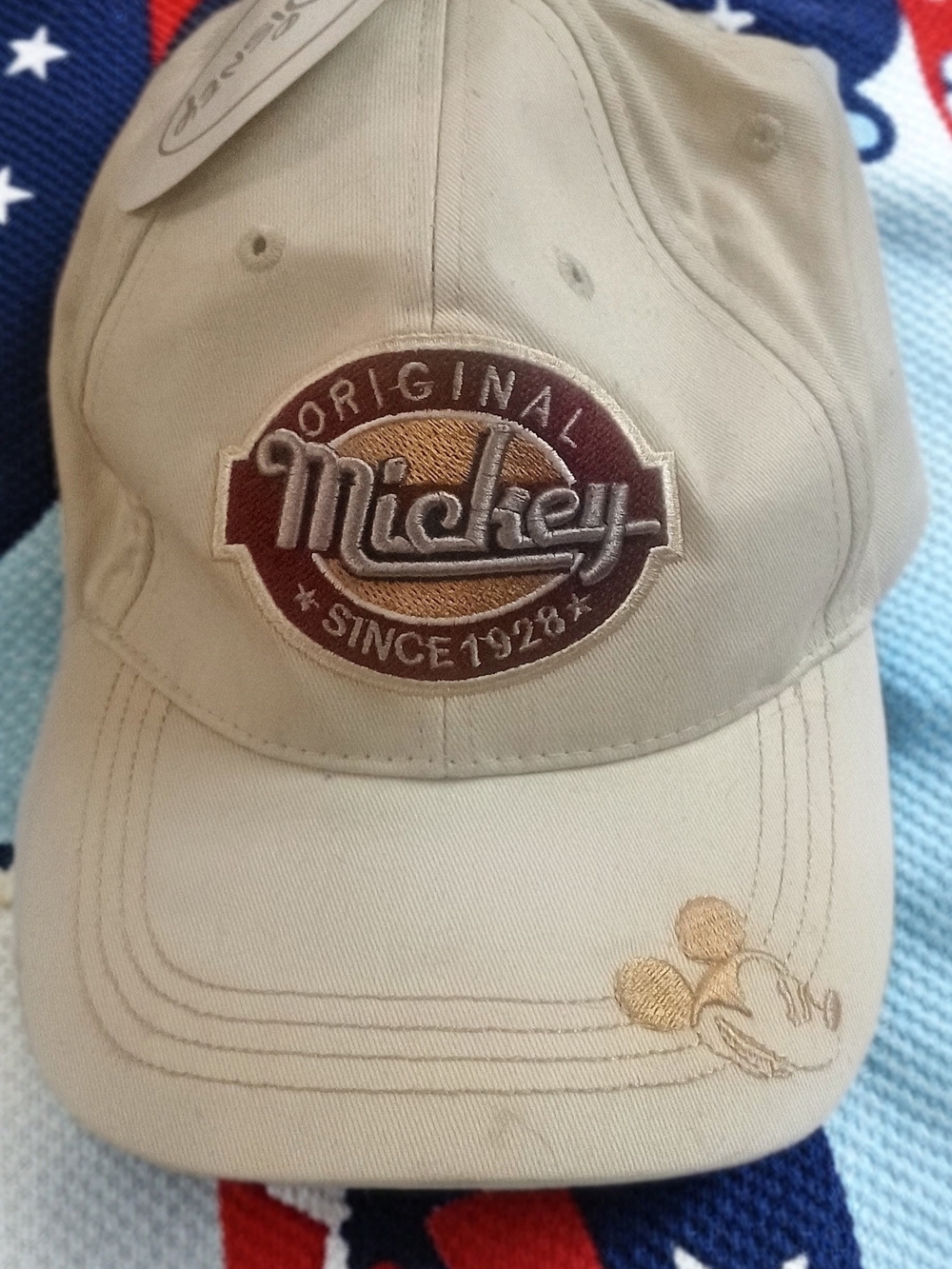 Disney Beige Baseball Cap with Brown Mickey Patch OBO